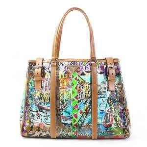 Prada Vinyl Leather Handbag Multicolor Brown